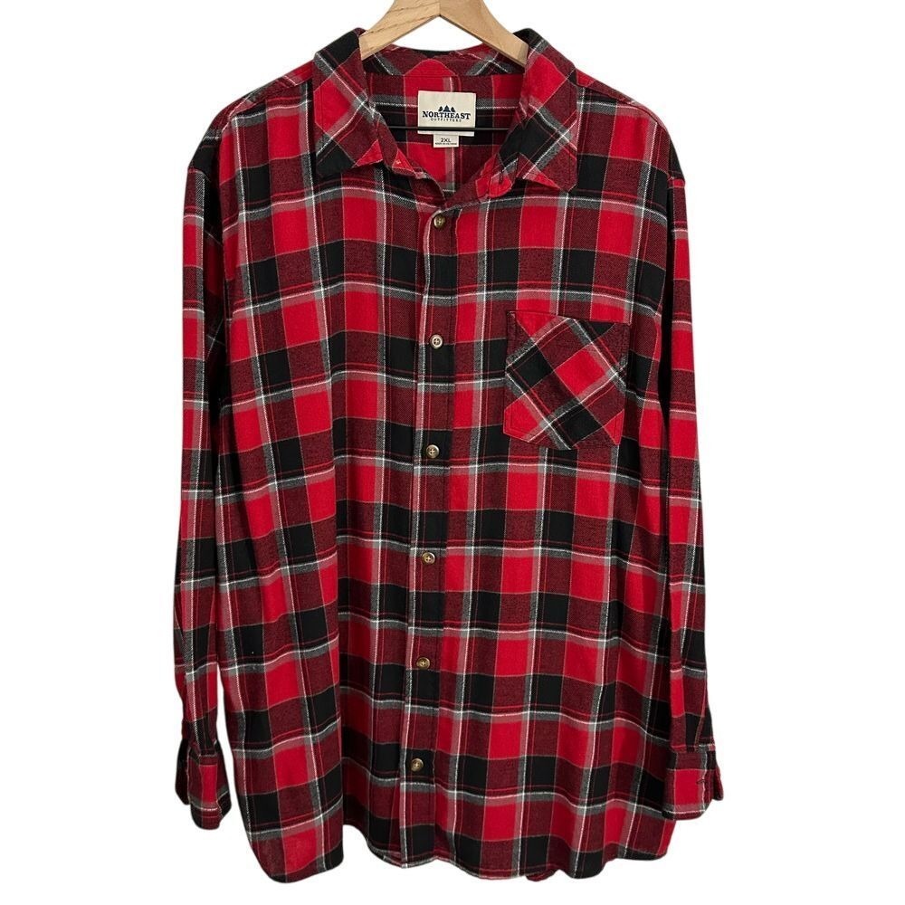 Northeast Outfitters Plaid Button Up Flannel Long Sleeve‎ Top Red Black Size 2XL
